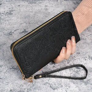 Faux Leather with Wristlet, Tribal Embossed with ID Card Slots and Faux Leather
